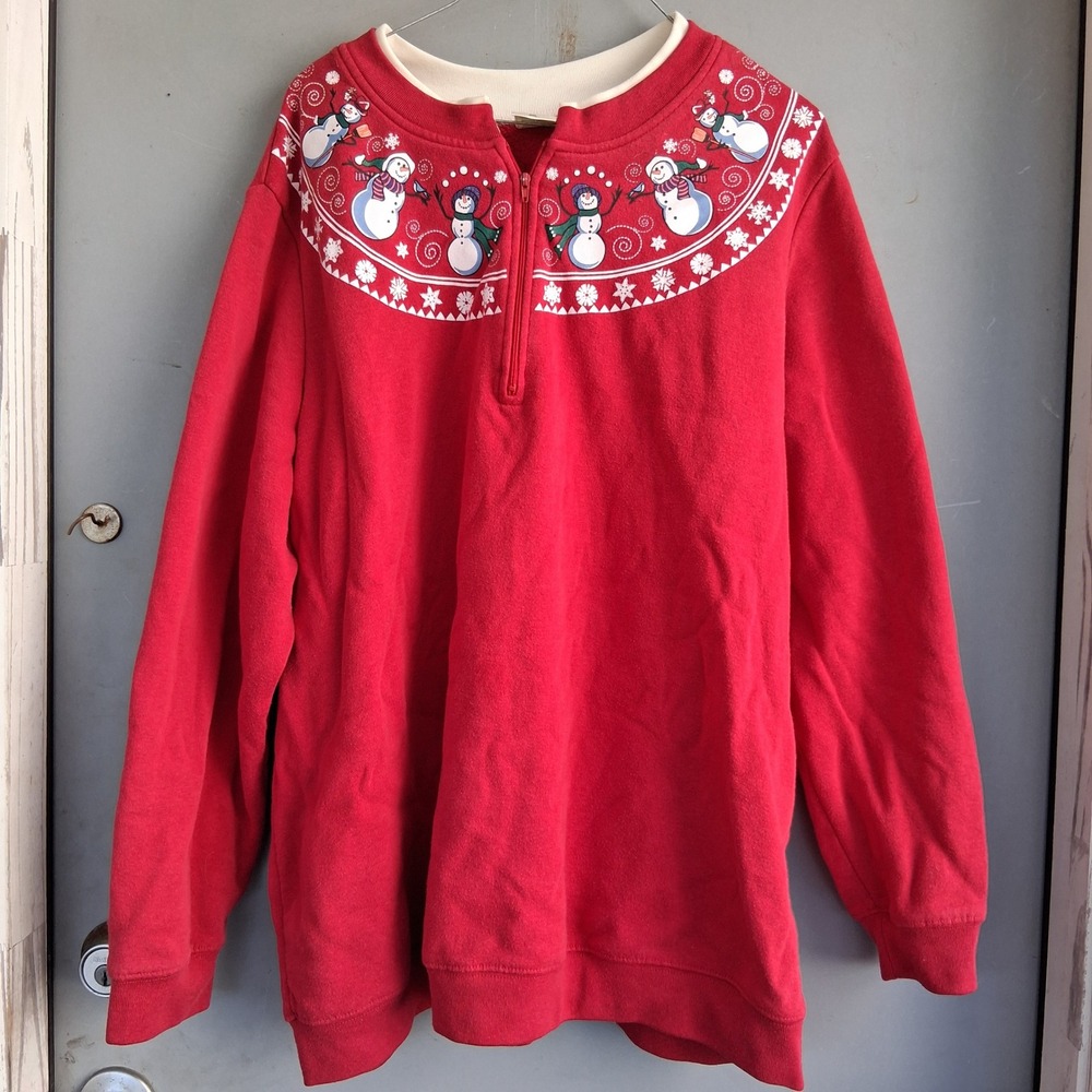 Vtg 90s Cottagecore Christmas Snowman Quarter Zip Sweatshirt 3XL Butter Mom